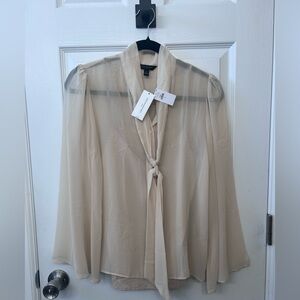 Banana Republic Sheer bell sleeve tie-nick Cream Blouse size S. NWT